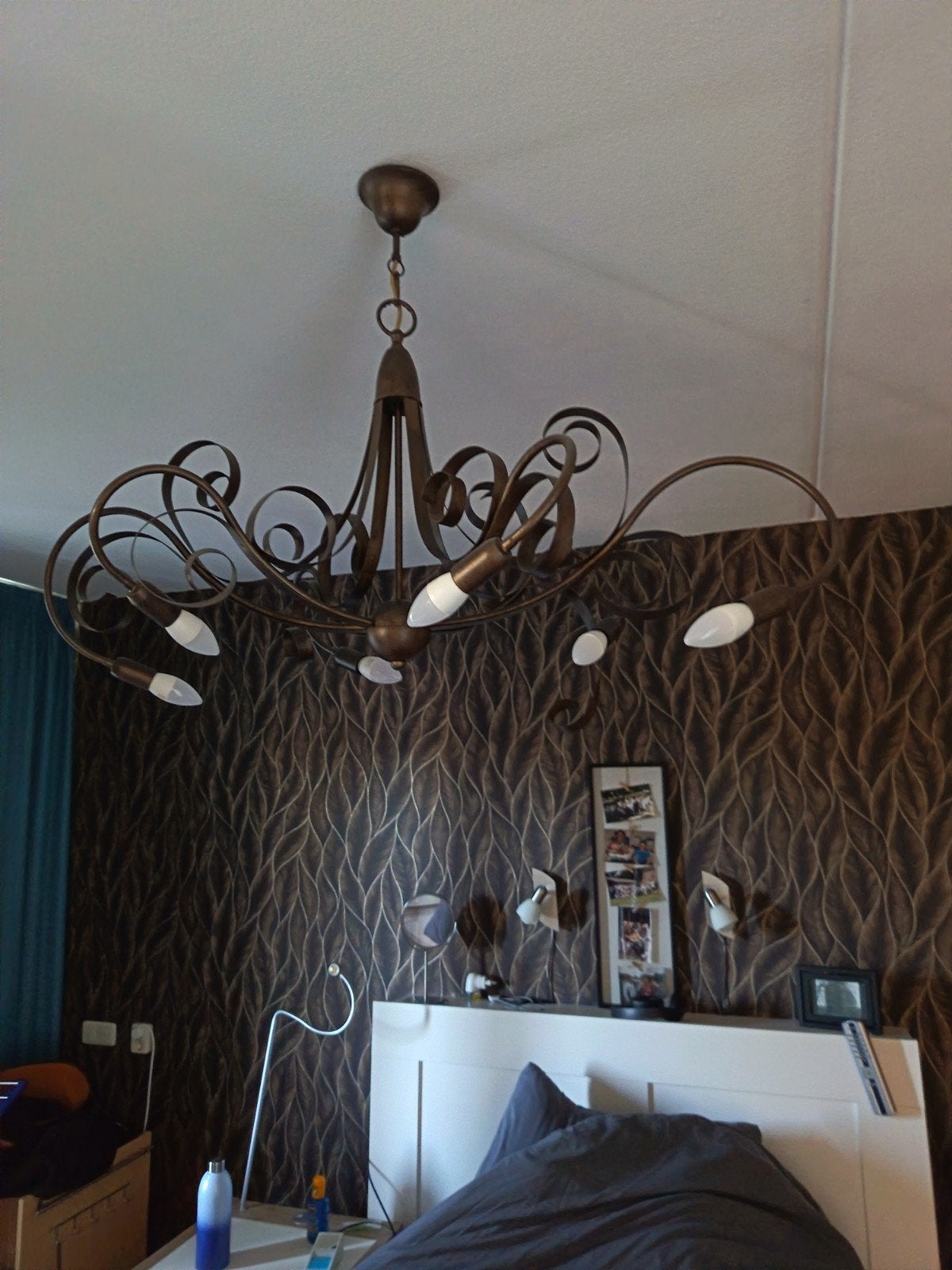 Decoratieve Kroonluchter met Krullen - Bronskleurig, Ophalen, Gebruikt, Klassiek, Decoratief, Sierlijk, 50 tot 75 cm