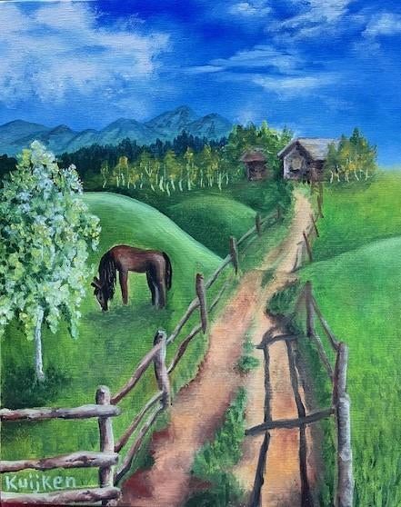 "Summer in the Countryside" (Oil painting by Kuijken, 24x30, Ophalen of Verzenden, Nieuw, Olieverf