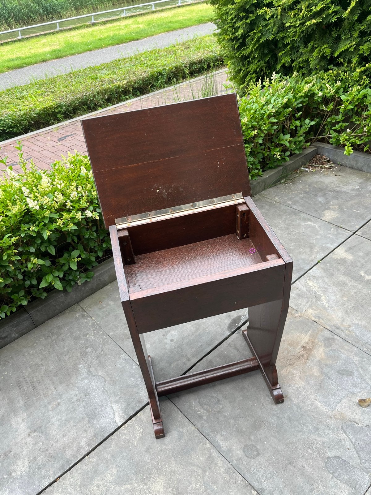 Vintage houten schoolbankje met opbergruimte, Ophalen of Verzenden