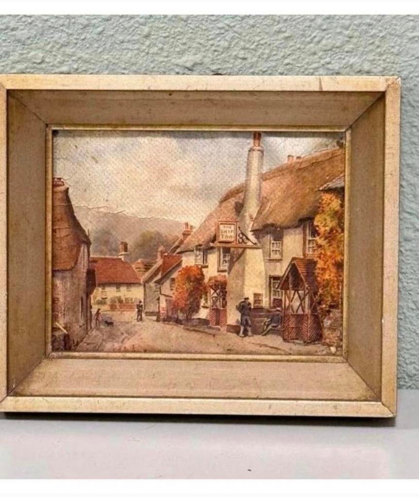 Klein schilderij of litho "The Ship Inn" Porlock, Engeland, Antiek en Kunst, Kunst | Schilderijen | Klassiek, Ophalen of Verzenden