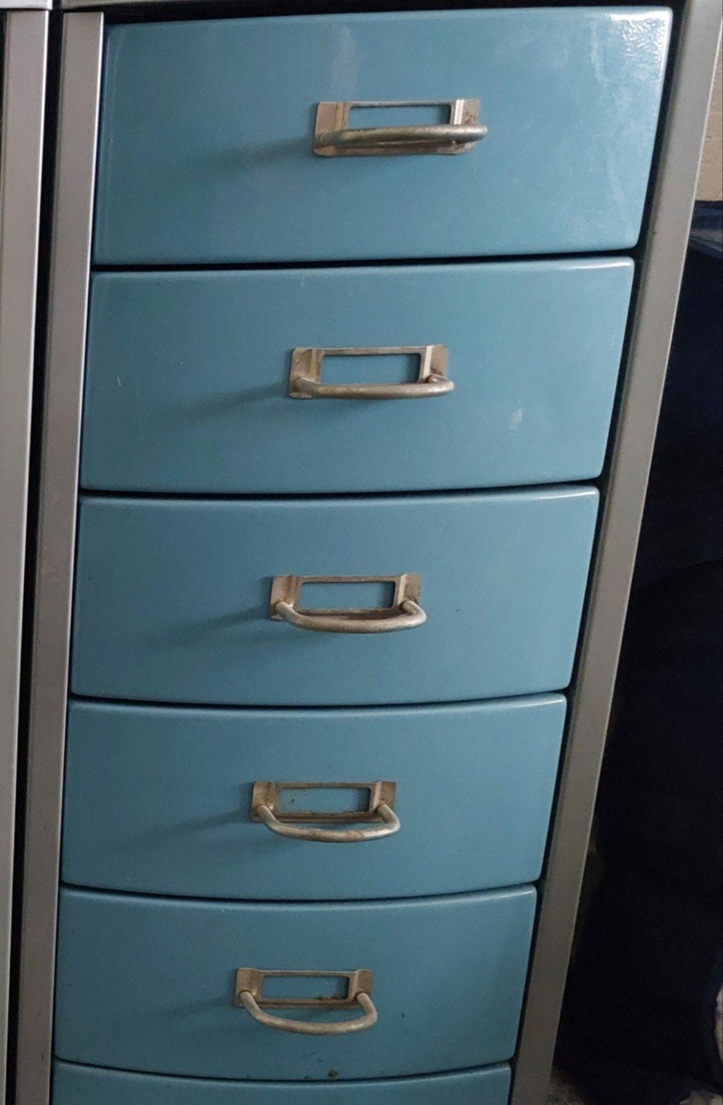 Blauw met grijs metalen ladenkasje, 6 laden, Ophalen, Minder dan 50 cm, Gebruikt, 5 laden of meer