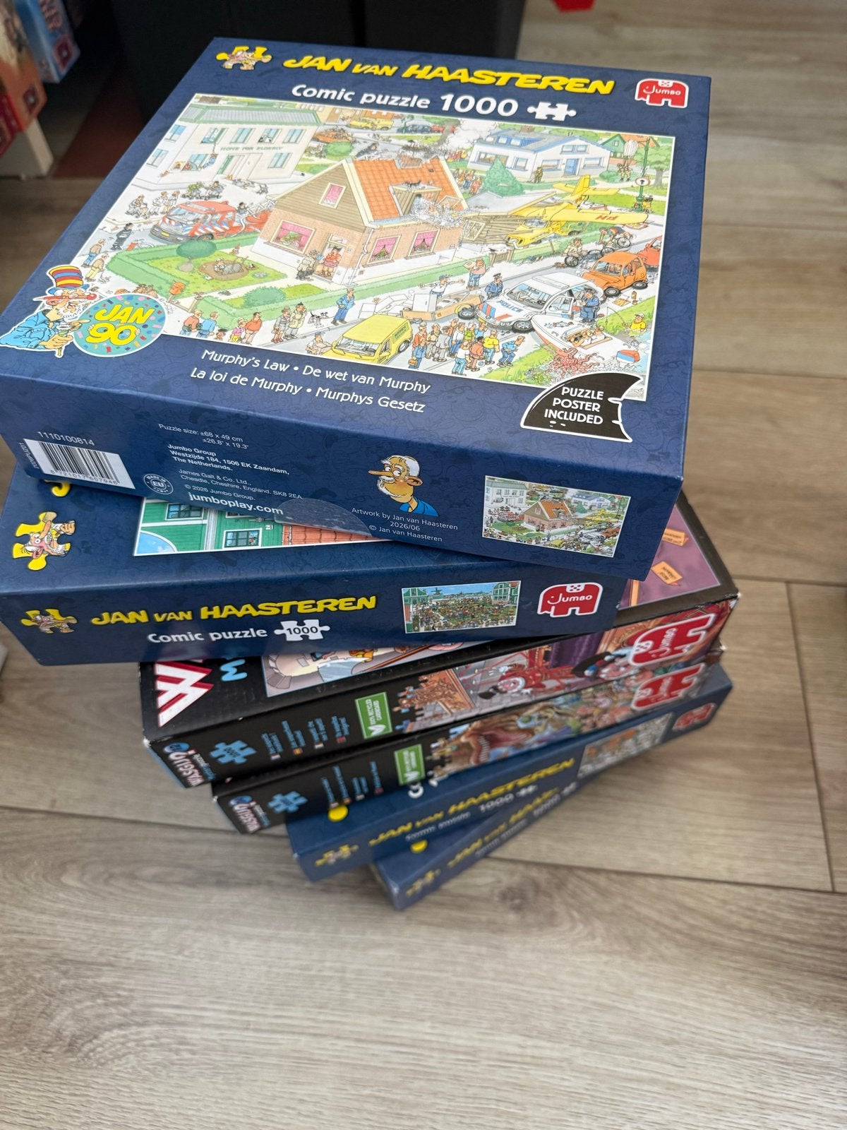 4 Jan van Haasteren puzzels & 2 wasgij puzzels 1000 stukjes, Ophalen, 500 t/m 1500 stukjes, Zo goed als nieuw, Legpuzzel