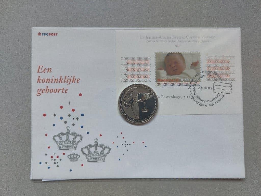 Koninklijke geboorte Prinses Amalia 2003 postzegel en munt, Postzegels en Munten, Munten | Nederland, Ophalen of Verzenden, Koningin Beatrix