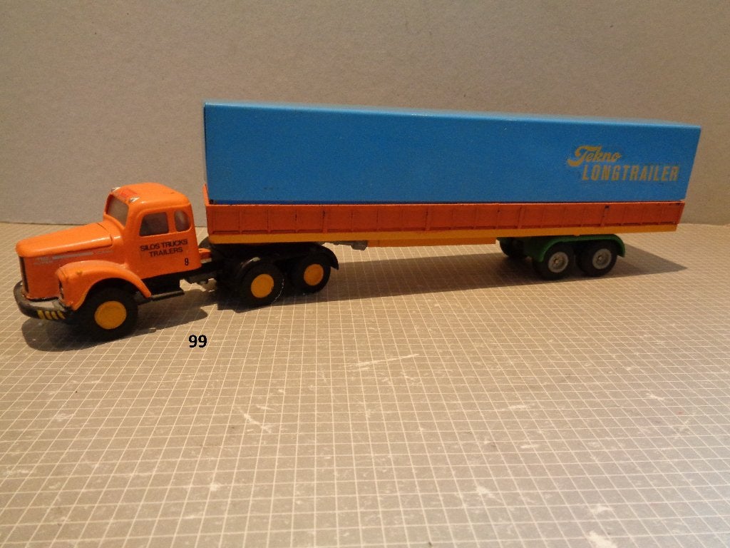 tekno scania 76 3 as trekker met huif trailer, Hobby en Vrije tijd, Modelauto's | 1:50, Ophalen of Verzenden, Zo goed als nieuw
