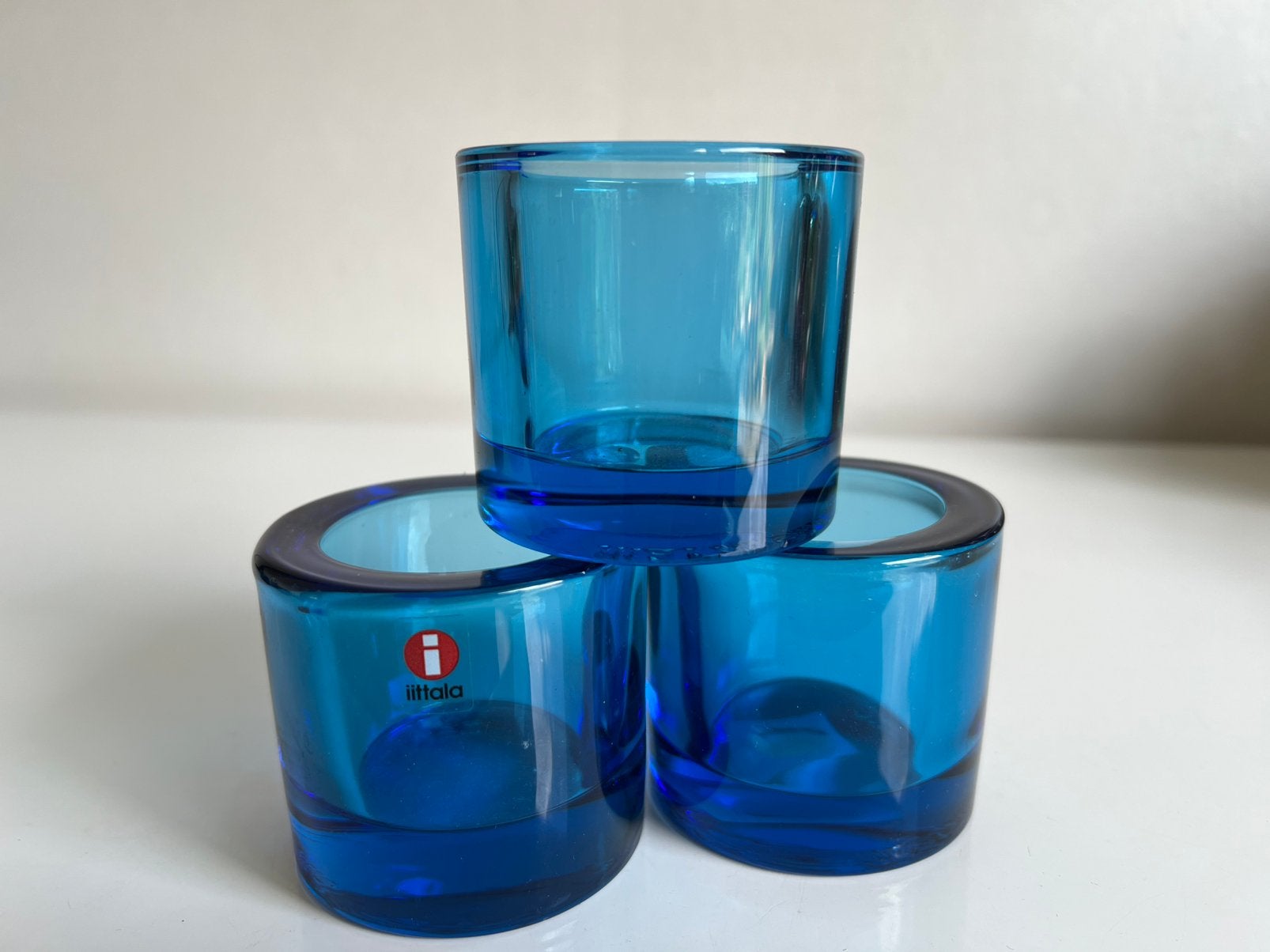3 Iittala KIVI Marimekko Waxinelichthouder~Turquoise Blue, Waxinelichthouder, Ophalen of Verzenden, Iittala, Glas