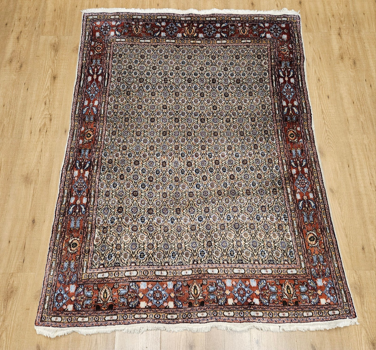 Vintage handgeknoopt perzisch tapijt moud 185x133, Info@SlatsAntiek.nl, Tweedehands, 100 tot 150 cm, Perzisch