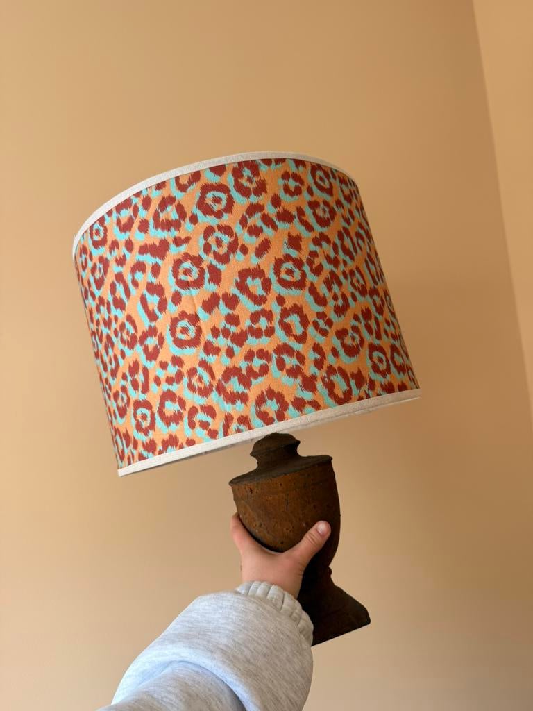 Lampenkap panterprint beige afwerking, Huis en Inrichting, Lampen | Lampenkappen, Beige, Rond, Ophalen of Verzenden, Zo goed als nieuw