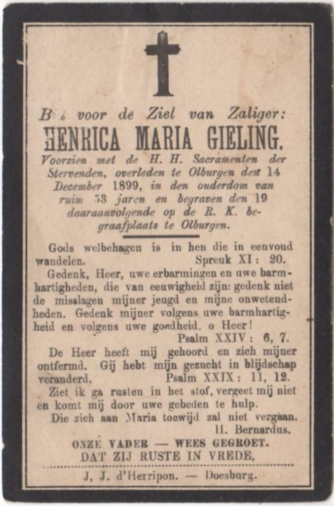 Henrica Gieling 1846 Bronckhorst + 1898 Olburgen, 53 jaar, Verzenden