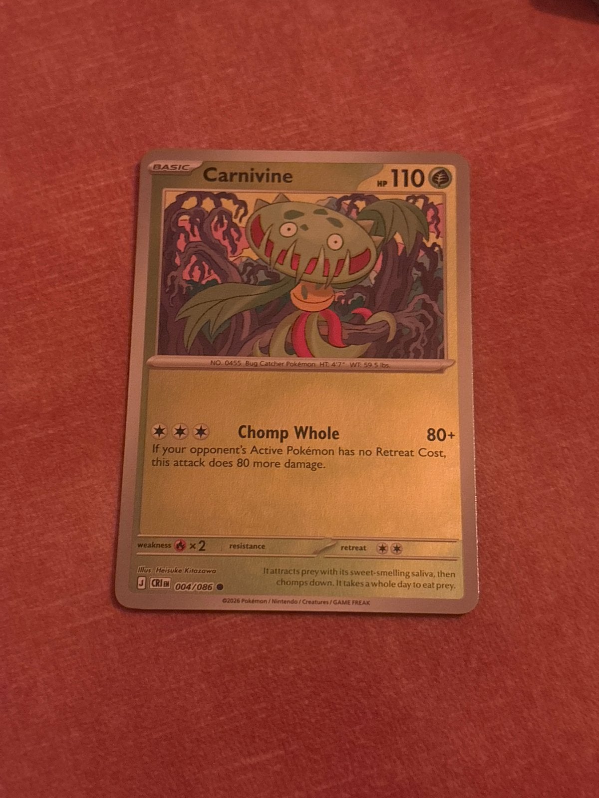 Carnivine 4/86 Chaos Rising Reverse Holo Pokémon Kaart, Ophalen of Verzenden, Zo goed als nieuw, Losse kaart, Foil
