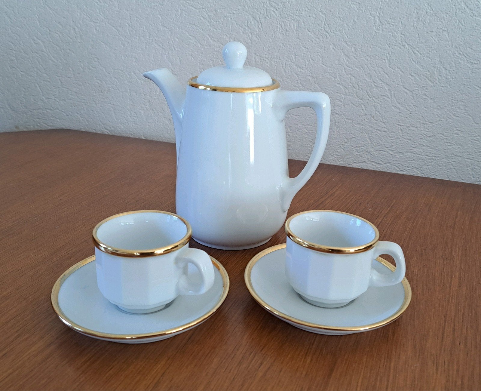 Witte porseleinen koffieset met gouden rand - Walküre, Ophalen