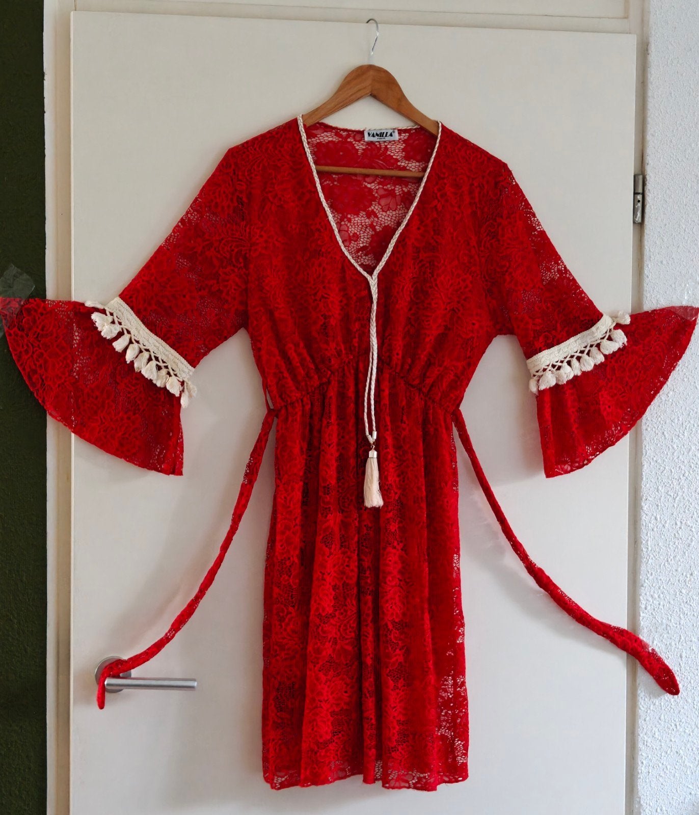 Rode Kanten Tuniek/Jurk - Bohemian Stijl, One Size, Maat 38/40 (M), Ophalen of Verzenden, Zo goed als nieuw, Boven de knie