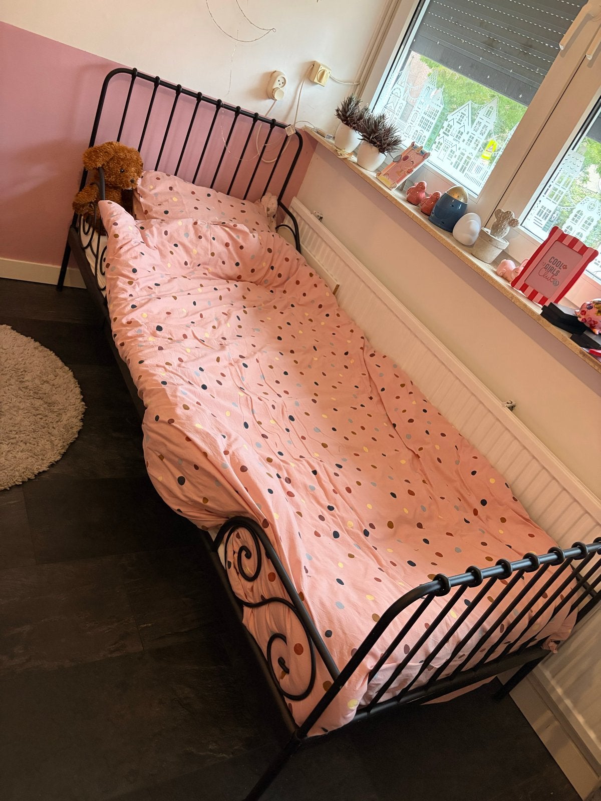 Zwart metalen eenpersoonsbed met lattenbodem, Ophalen, Gebruikt, Eenpersoons, Zwart