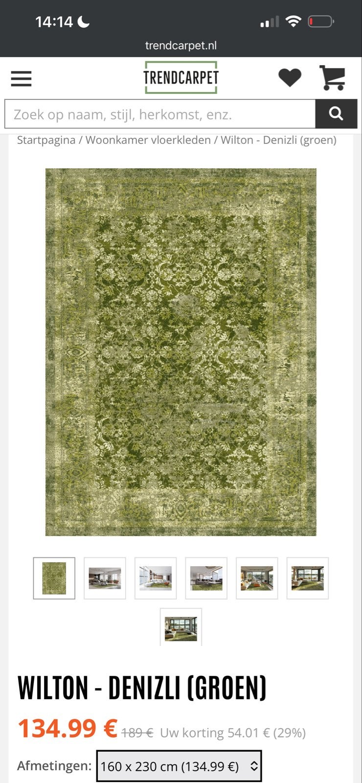 Groen Vloerkleed 160x230 cm, Ophalen, 150 tot 200 cm, Rechthoekig, Groen