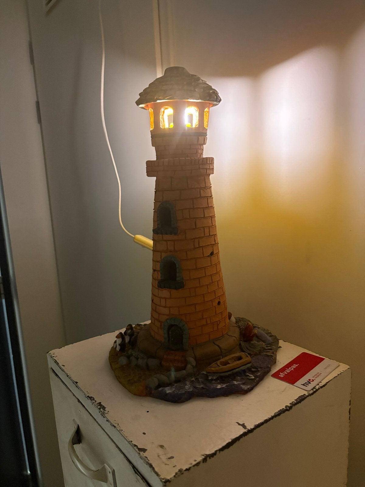 Decoratieve vuurtoren lamp, Gebruikt, Overige fittingen, Oranje, Steen/keramiek