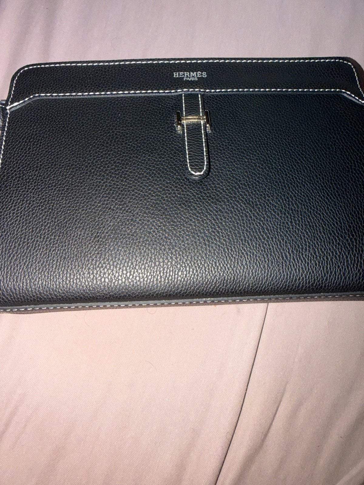 Hermès Paris Clutch Zwart met Witte Stiksels, Ophalen of Verzenden, Zo goed als nieuw, Zwart, Avondtasje