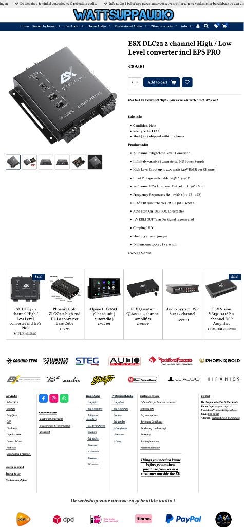 ESX DLC22 2 kanaals High / Low Level converter incl EPS PRO, Auto diversen, Audio Design, Nieuw, Am Breilingsweg 3, 76709 Kronau, Duitsland