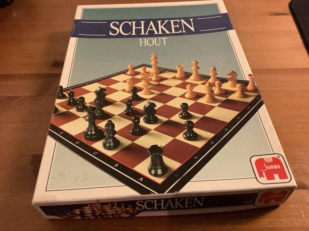 Schaakspel, houten stukken, Koning zo'n 8 cm, Een of twee spelers, Ophalen of Verzenden, Gebruikt, JUMBO