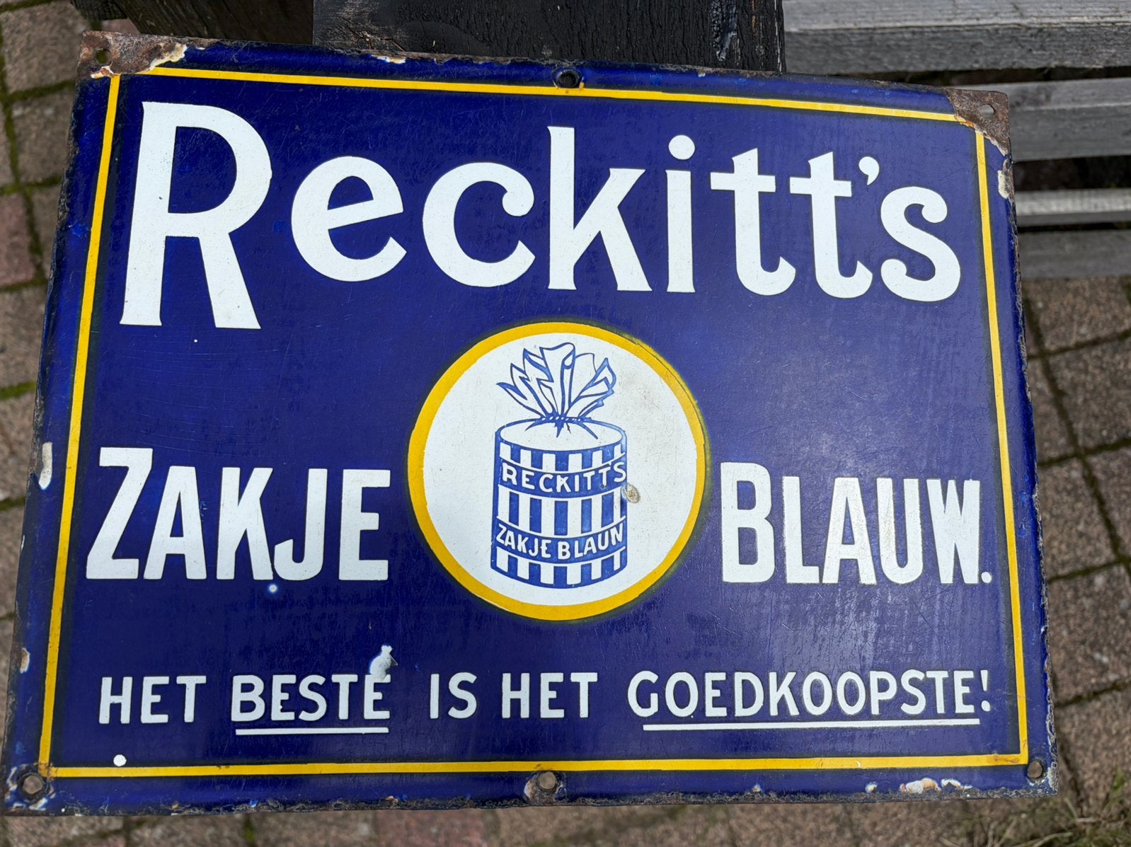 Emaille reclamebord Reckitt’s, Ophalen of Verzenden, Zo goed als nieuw, Reclamebord