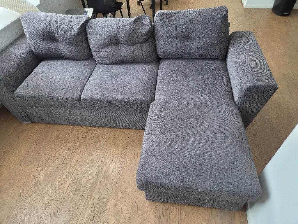 JYSK VEJLBY Slaapbank met chaise longue (donkergrijs), Ophalen, Gebruikt, Hoekbank, 75 tot 100 cm