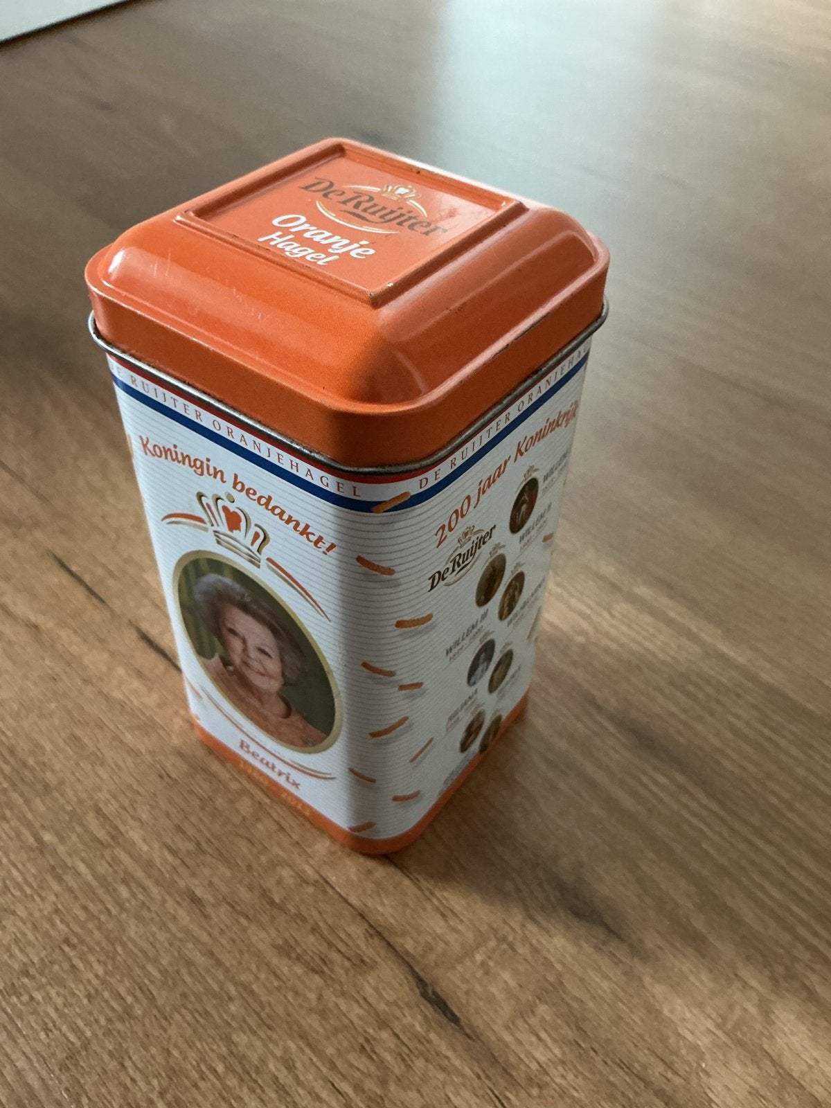 De Ruijter Oranjehagel blik 200 jaar Koninkrijk, Verzamelen, Ophalen of Verzenden, Gebruikt, Nederland, Overige typen