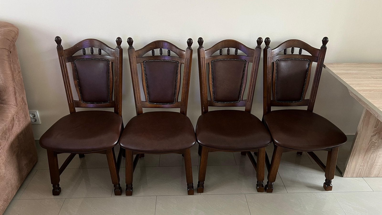 4 x Eettafel stoelen hout en leer, Ophalen