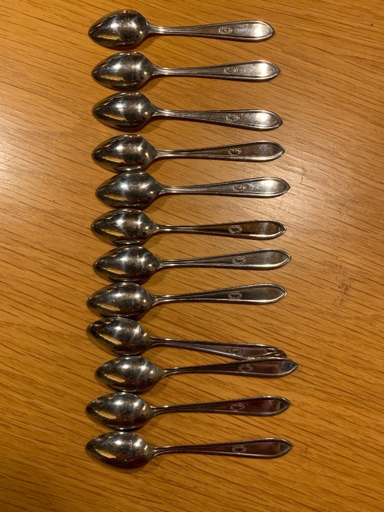 Set van 12 Inoxa Vlekvrij Massief dessertlepels lepeltjes, Theelepel, Gebruikt, Los bestek, Ophalen of Verzenden