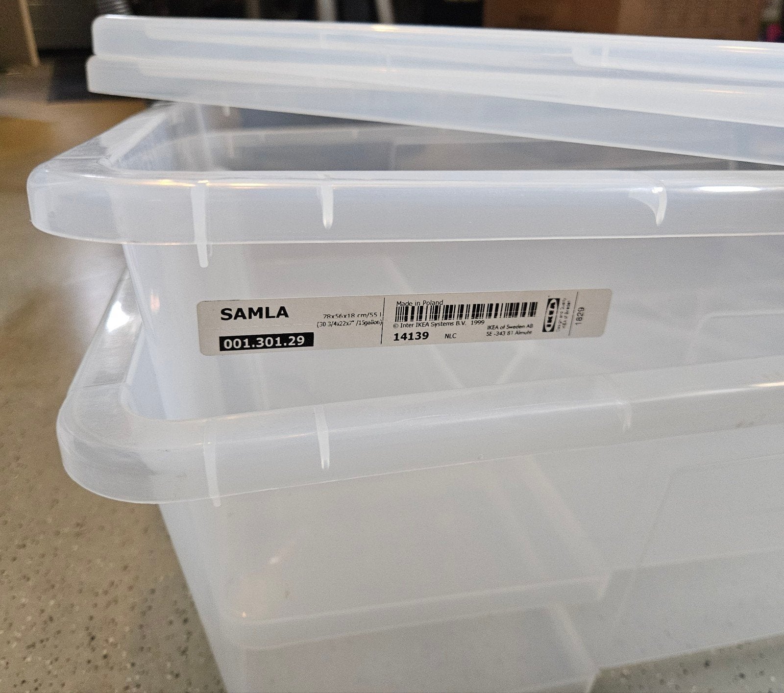IKEA Samla opbergboxen met deksel, 2 stuks 55 Liter, Ophalen, Kunststof, 50 tot 100 cm, Zo goed als nieuw