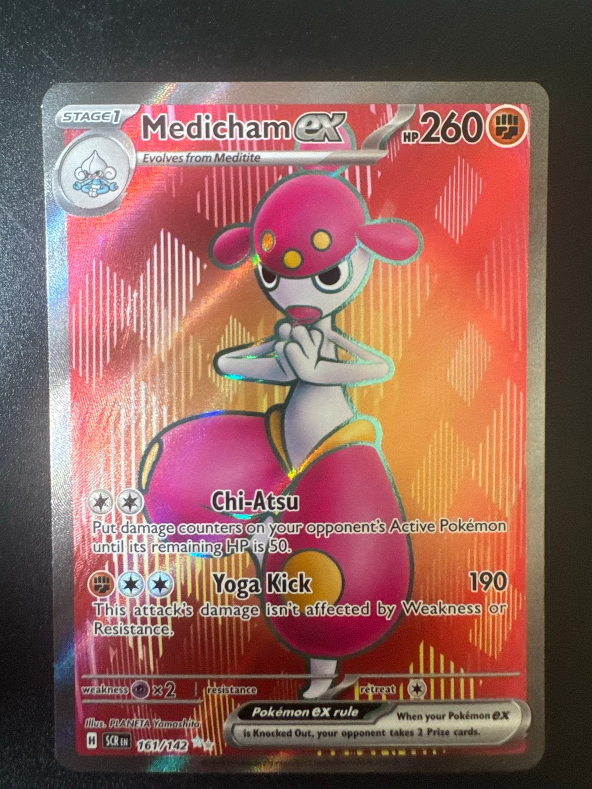 Medicham ex 161/142 Full Art Pokémon Kaart, Ophalen of Verzenden, Zo goed als nieuw, Losse kaart, Foil