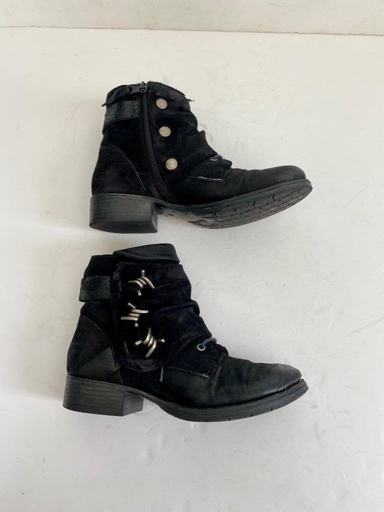 G533 Kim Kay: mt. 39 leren veter-boots lage laarzen schoenen, Zwart, Ophalen of Verzenden, Zo goed als nieuw, Kim Kay