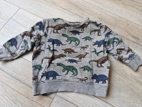 Grijze trui Met dinos Maat 80 h, Wibra, Truitje of Vestje, Onbekend, Ophalen of Verzenden