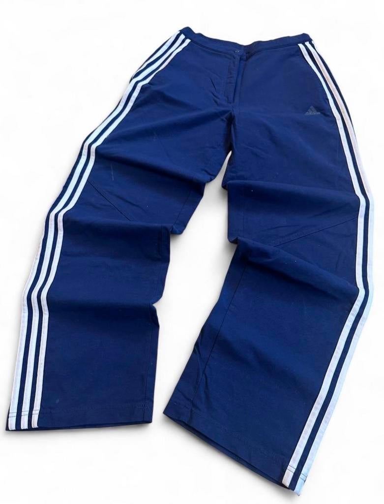 Adidas Vintage 2003 Wide Leg Track Pants Navy 3 Stripe Y2K, Blauw, Ophalen of Verzenden, Zo goed als nieuw, Maat 34 (XS) of kleiner