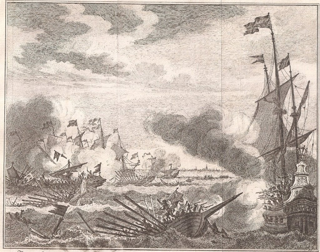 Zes galeien overzeild en in den grond geschooten,door de Sta, Antiek en Kunst, 19 cm, Militair, Ophalen of Verzenden, 16 cm