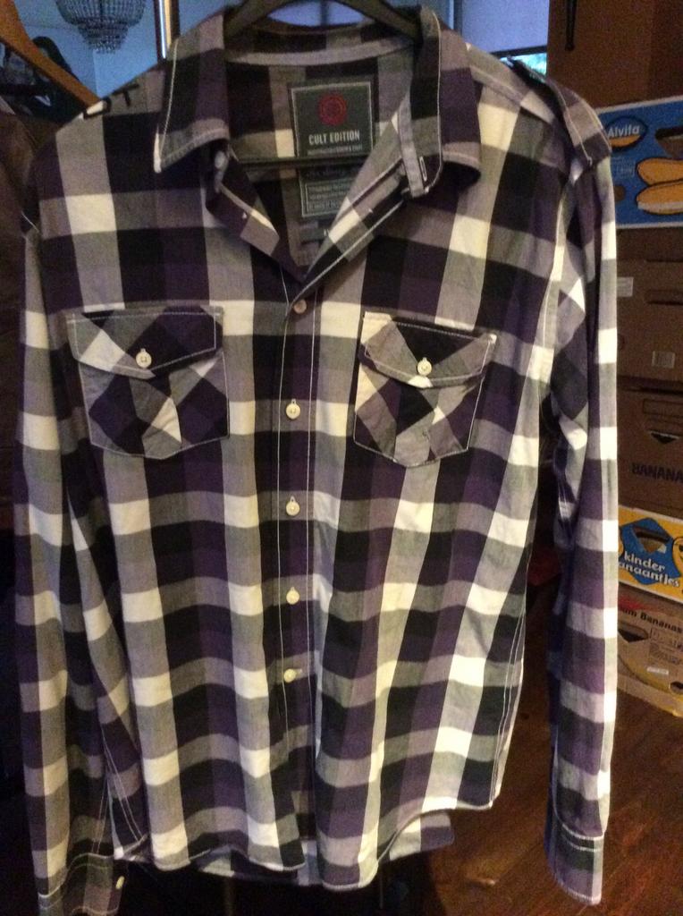 Blouse wit/paars ruit xl, Kleding | Heren, Overhemden, Ophalen of Verzenden, Zo goed als nieuw