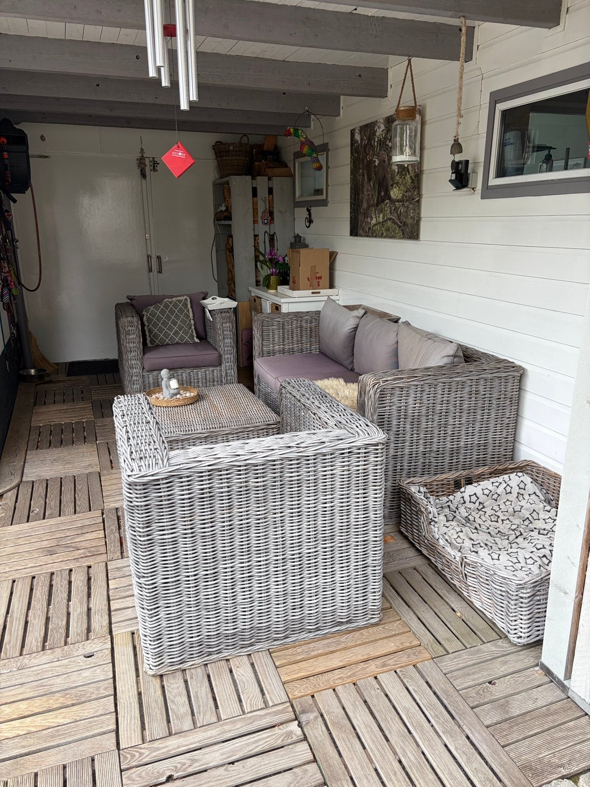 Rotan tuinset loungeset  rieten tuinset met hocker, Tuin en Terras, Ophalen, 5 zitplaatsen, Rotan, Zo goed als nieuw