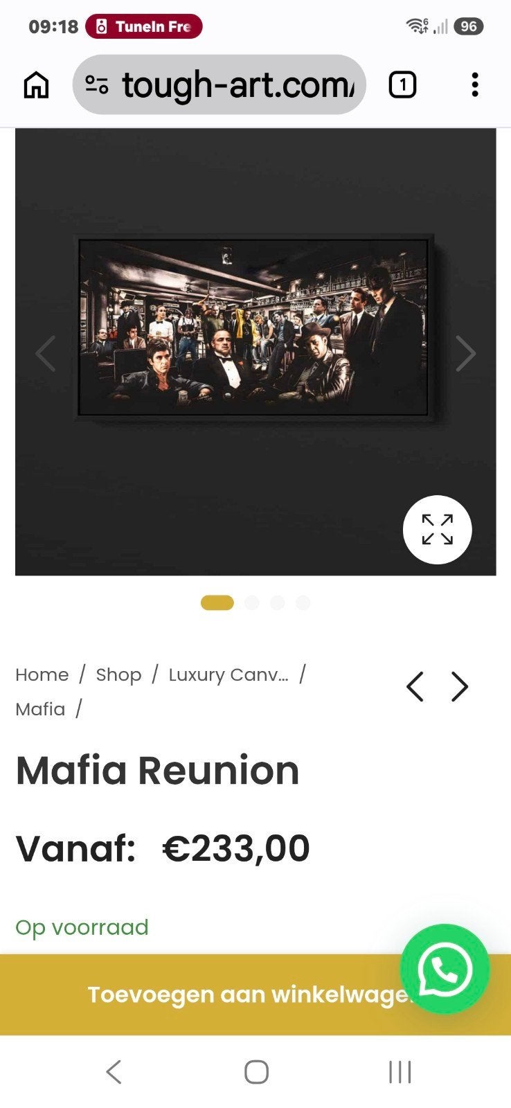 Tough-Art "Mafia Reunion" aluminium schilderij, Ophalen of Verzenden, Zo goed als nieuw, Schilderij, 100 tot 125 cm