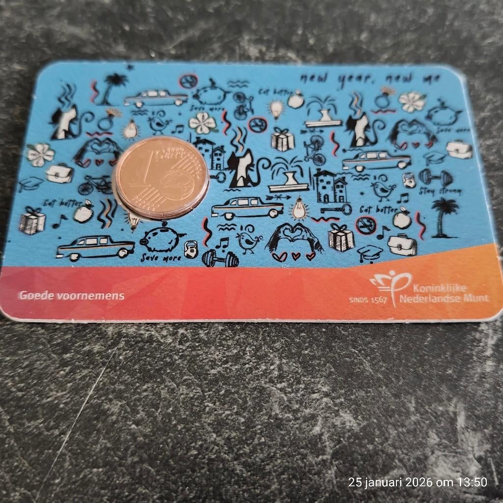 2026 Goede Voornemens, 1 cent  new yaer me in coincard, Ophalen of Verzenden, Koningin Beatrix, 1 cent