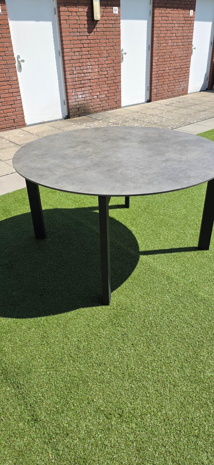 Ronde eettafel (140cm) met 4 grijze stoelen, Huis en Inrichting, Ophalen, Gebruikt, Rond, Vier personen