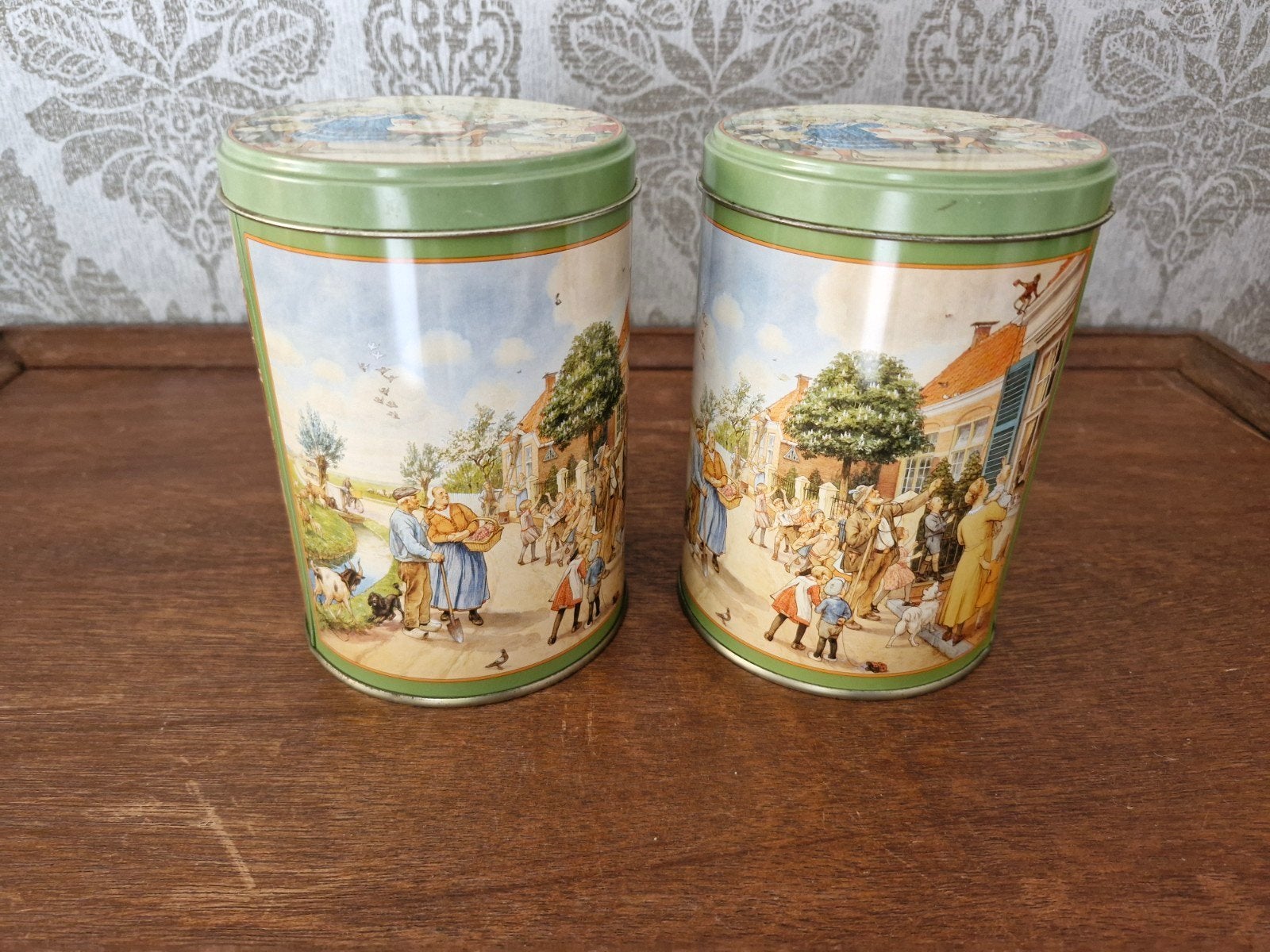 2 Vintage Cornelis Jetses blikken - Aap-Noot-Mies, Verzamelen, Blikken, Ophalen of Verzenden, Gebruikt, Koek(jes), Overige merken