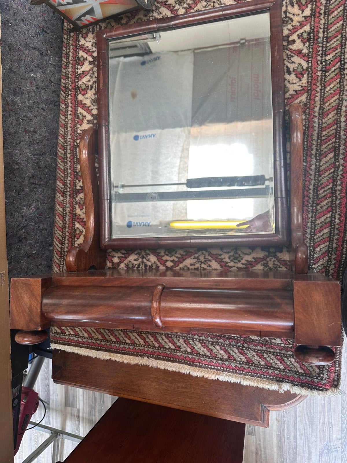 Antieke kaptafel spiegel met lade, Antiek en Kunst, Antiek | Spiegels, Ophalen, Rechthoekig, Minder dan 50 cm