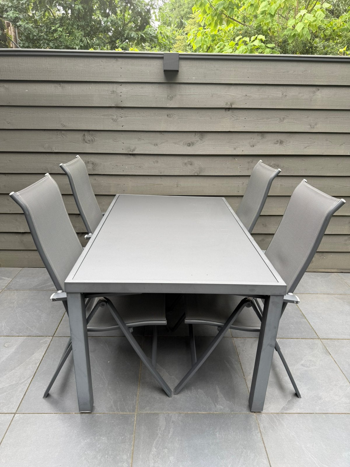 Tuinset 160x95cm met 4 verstelbare stoelen en Hartman kussen, Tuin en Terras, Tuinsets en Loungesets, Ophalen, 4 zitplaatsen, Gebruikt