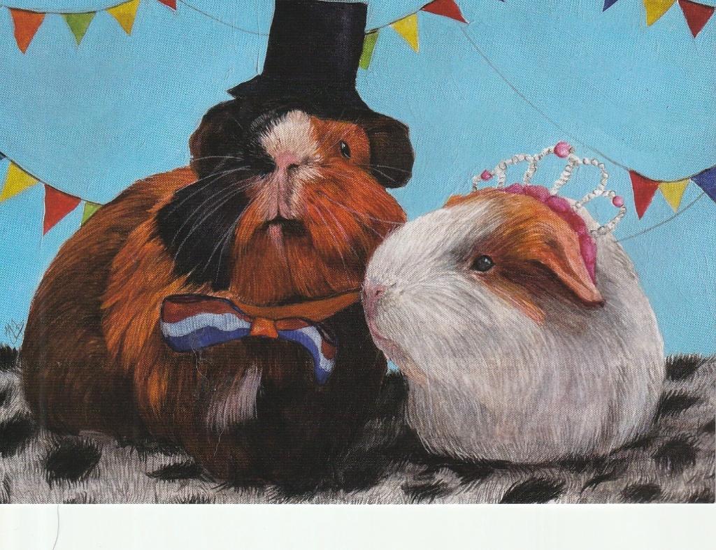 kaart cavia's bruidspaar, getekend, Verzamelen, Ansichtkaarten | Dieren, Ophalen of Verzenden, 1980 tot heden, Ongelopen, Knaagdier