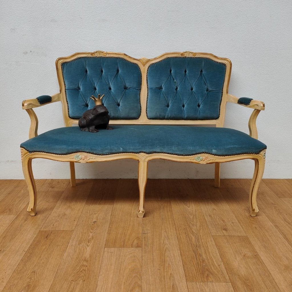 Vintage brocante rococo Queen Ann halbankje boudoir bankje, Hout, Valkenswaard, Gebruikt, Info@flashbackfurniture.nl