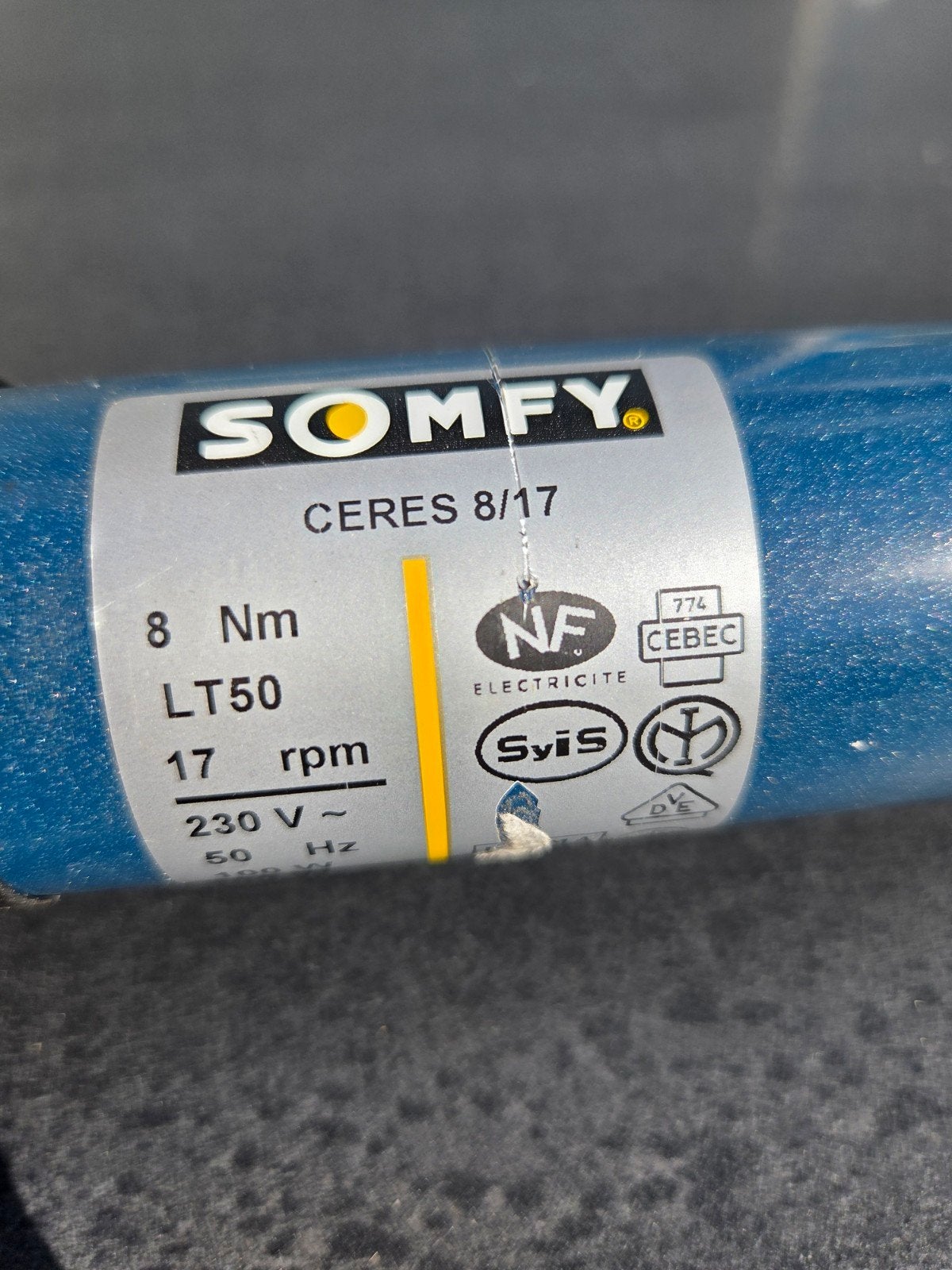 Somfy Solus 10 Radio Kit en Somfy Ceres 8/17 motoren, Ophalen of Verzenden, Gebruikt, Elektromotor, Minder dan 1400 rpm