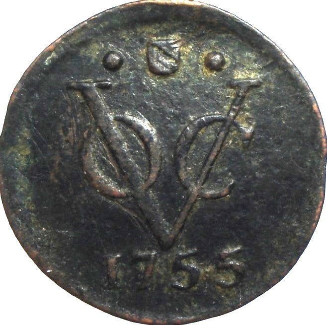 Nederlands-Indië - VOC - Utrecht 0,5 duit 1755 (Utrecht), Ophalen of Verzenden, Zuidoost-Azië, Losse munt