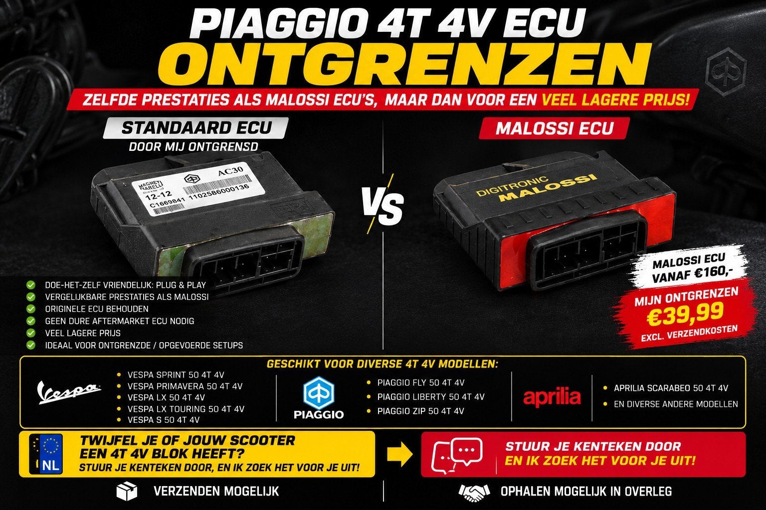 Piaggio / Vespa 4T 4V ECU Ontgrenzen | €39,99, Fietsen en Brommers, Ophalen of Verzenden, Nieuw, Overige typen