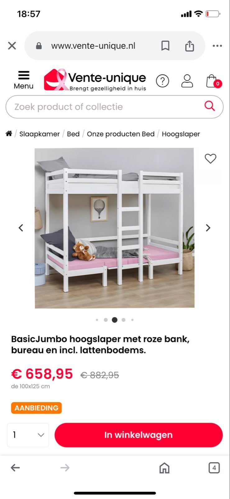 Hoogslaper met bank en bureau - 90x200 cm, Ophalen, Gebruikt, Eenpersoons, 200 cm