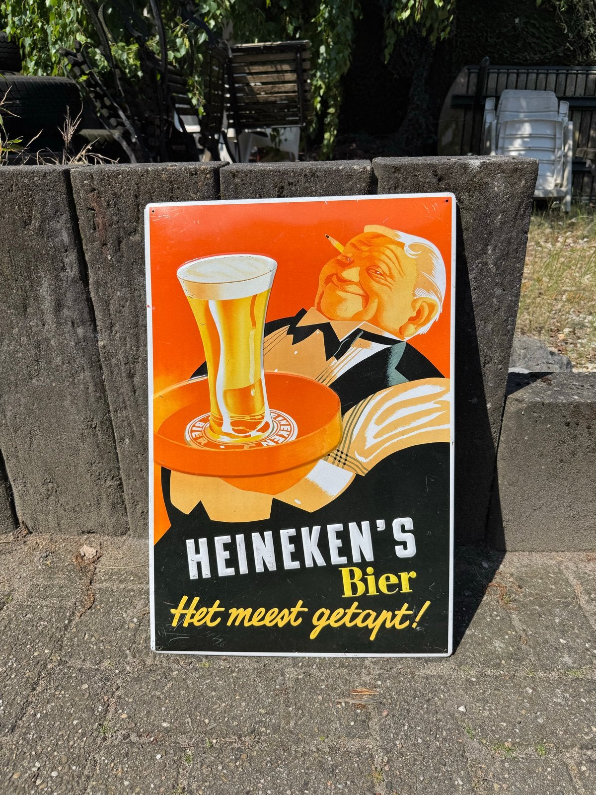 Vintage Heineken's Bier Reclamebord, Ophalen, Gebruikt, Reclamebord, Plaat of Schild, Heineken