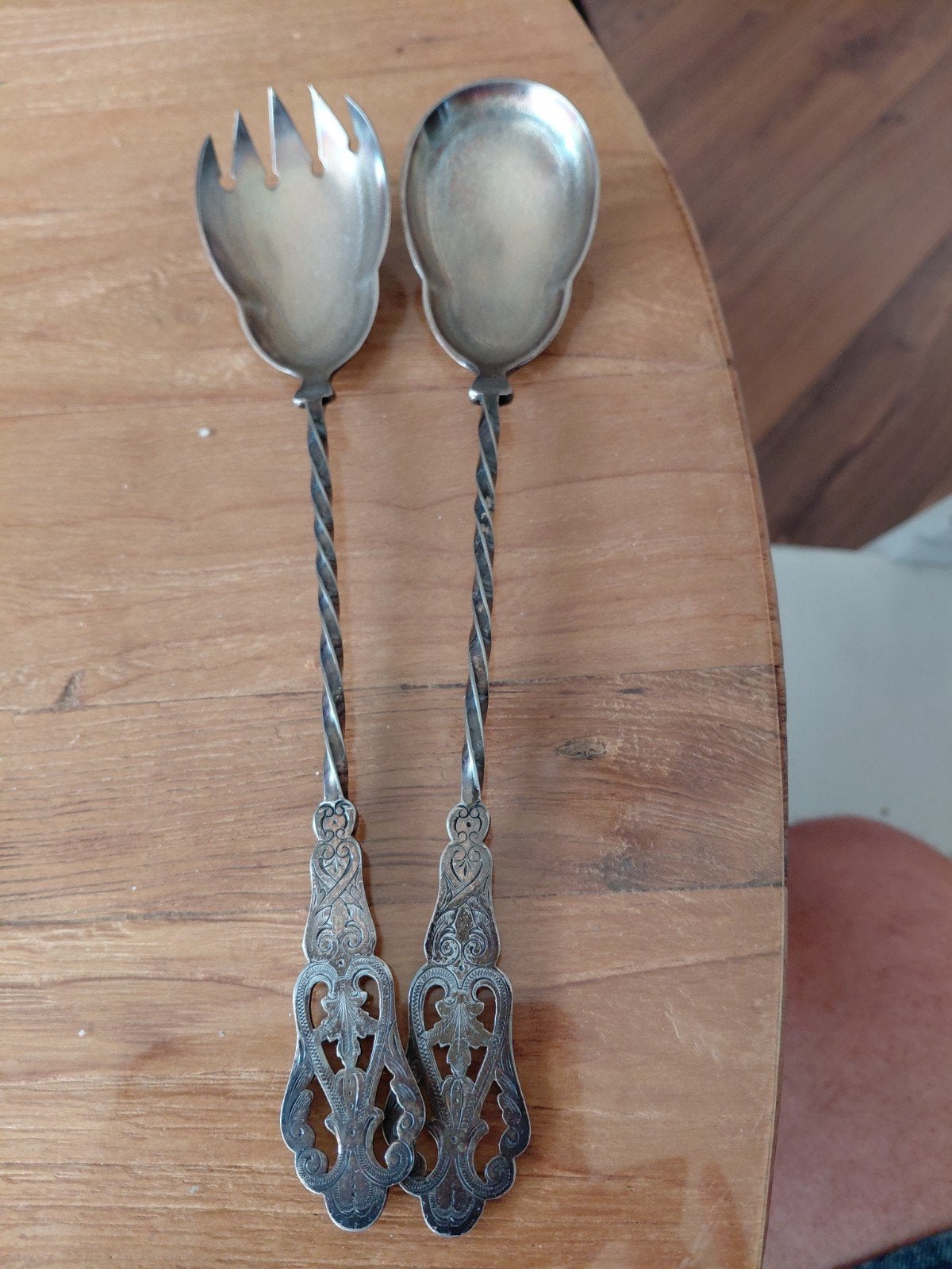 Antieke verzilverd saladebestek set, Antiek en Kunst, Ophalen