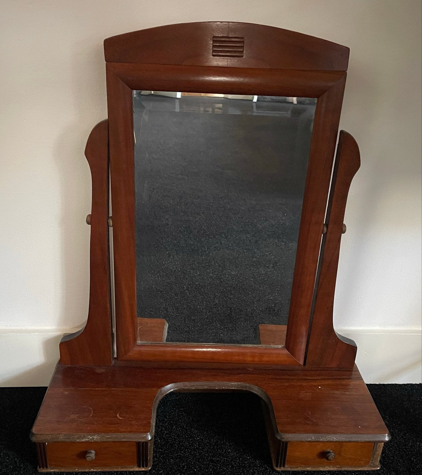 Antieke Toilettafel Spiegel met Lades - Mahoniehout, Ophalen, Rechthoekig, 50 tot 100 cm, Minder dan 100 cm
