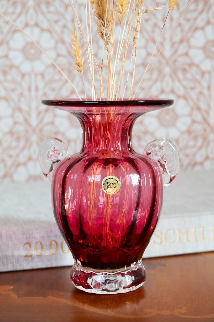 Vintage Rossi glass Cranberry roze vaasje, Antiek en Kunst, Antiek | Glas en Kristal, Ophalen of Verzenden